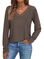 Lace Trim V-Neck Long Sleeve T-Shirt