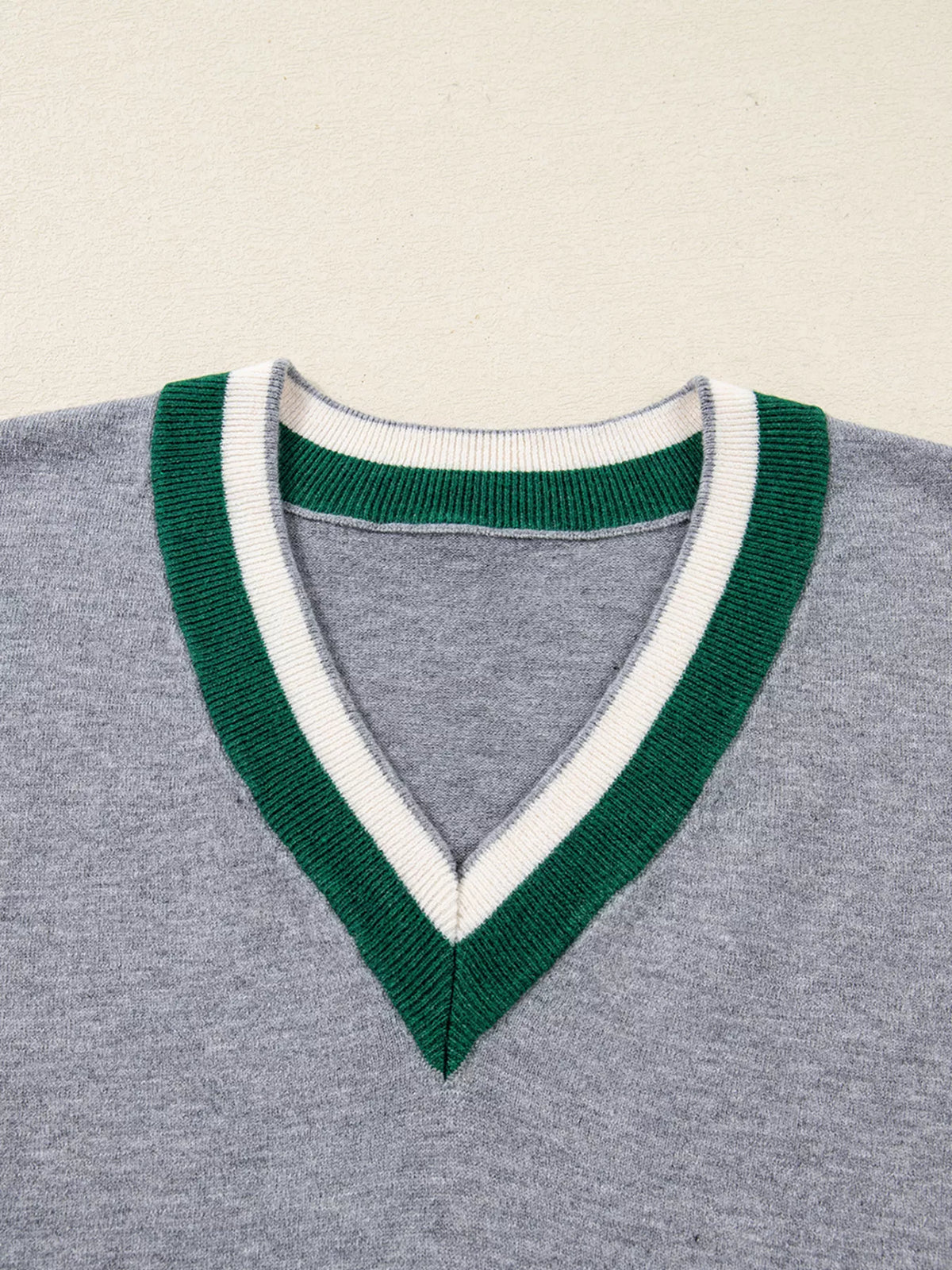 Contrast Striped Trim V Neck Varsity Sweater