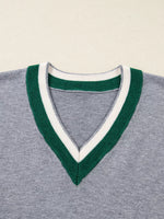 Contrast Striped Trim V Neck Varsity Sweater