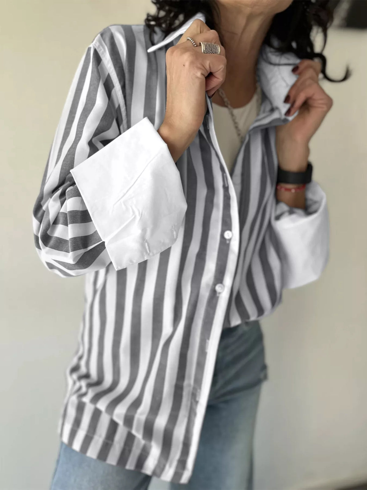 Striped Oversized Button-Up Shirt