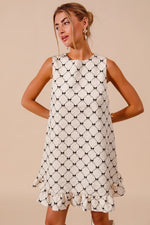 SO ME Texture Bow Printed Mini Ruffle Dress