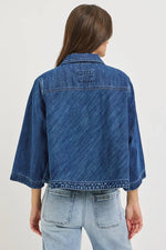RISEN Double-Breasted Flowy Cropped Denim Jacket