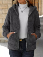 Textured Knit Zip-Up Hooded Outerwear