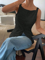 Textured Button-Front Tank