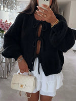Cozy Bow-Tie Front Knit Cardigan