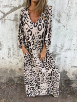 Full Size Printed V-Neck Dress with Pockets Plus Size