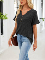Ribbed Knit Short Sleeve T-Shirt