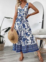 Floral Print Sleeveless V-neck Midi Dress
