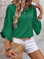 Ruffle Sleeve Solid Color Blouse