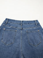 Stitched Raw Hem Wide Leg Loose Jeans