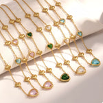 18K Gold-Plated Heart Necklace with Glass Stone