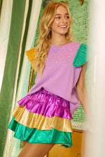 BiBi Mardigras Theme Frayed Edge Ruffled Top