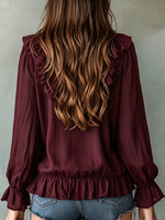 Ruffle V-Neck Long Sleeve Blouse