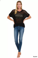 Zenana Fish Net Short Sleeve Crochet Knit Cover Up