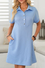 Button Front Short Sleeve Mini Dress