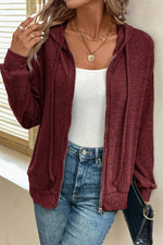 Drawstring Zip Up LongSleeve Hooded Jacket