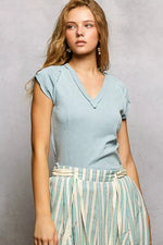 POL V-Neck Short Sleeve Washed T-Shirt with Outseam