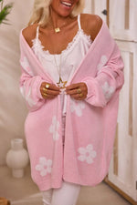 Flower Open Front Long Sleeve Cardigan