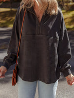 Waffle Knit Patchwork Half Zipped Casual Sweatshirt