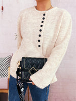 Button-Front Side-Tie Sweater