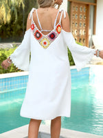 TiedShoulder V-Neck Crochet Cover-Up Dress