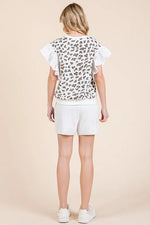 Lime 'N' Chili Ribbed Leopard Print Ruffle Detail Sleeveless Top
