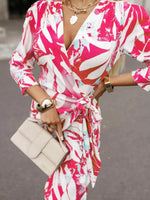 Printed Surplice Long Sleeve Wrap Dress