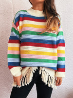 Tassel Rainbow Striped Long Sleeve Sweater