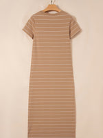 Stripe Short Sleeve Side Slit Maxi T Shirt Dress