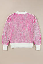 Striped Textured Knit Contrast Edge Loose Sweater