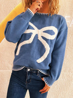 Bow Pattern Round Neck Sweater