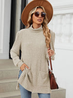Slit Mock Neck Long Sleeve T-Shirt