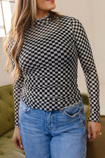Plaid Stand Neck Long Sleeve Mesh Top