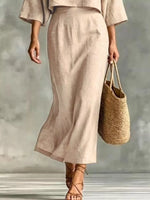 Full Size Solid Color Cropped Top and Midi Skirt Set Plus Size