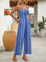 Printed Spaghetti Strap Wide Leg Jumpsuit