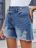 Distressed Raw Hem Asymmetrical Waist Denim Shorts