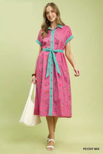 Umgee Mix Floral Button-Front Midi Dress