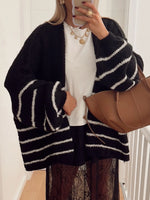 Striped Open Front Dropped Shoulder Cardigan