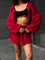 Zip Up Long Sleeve Outerwear and Shorts Set