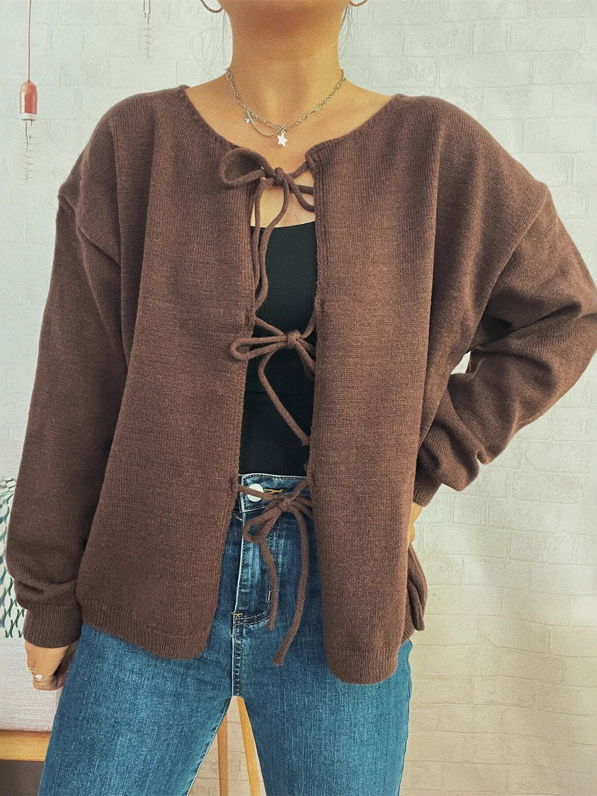 Tie Front Drop Shoulder Cardigan