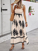 Smocked Printed Square Neck Maxi Dress