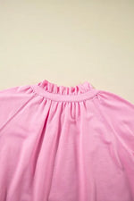 Half Zip Puff Sleeve Top and Ruffled Shorts Set