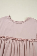 Frilled Trim Crew Neck Cap Sleeve Loose Fit Mini Dress