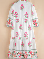Floral Print Half Button Mandarin Neck 3/4 Sleeve Maxi Dress