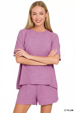 Zenana Soft Melange Short Sleeve Tee and Shorts Set