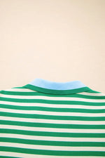 Stripe Print Contrast Collar Split Neck Flutter Sleeve Dress