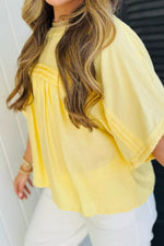 Tie Half Sleeve Pleated Detail Babydoll Blouse