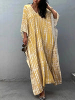 Tie-Dye V-Neck Maxi Dress with Flowy Sleeves