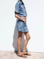 Button Up Short Sleeve Top and Skort Denim Set