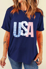 USA Letter Round Neck T-Shirt